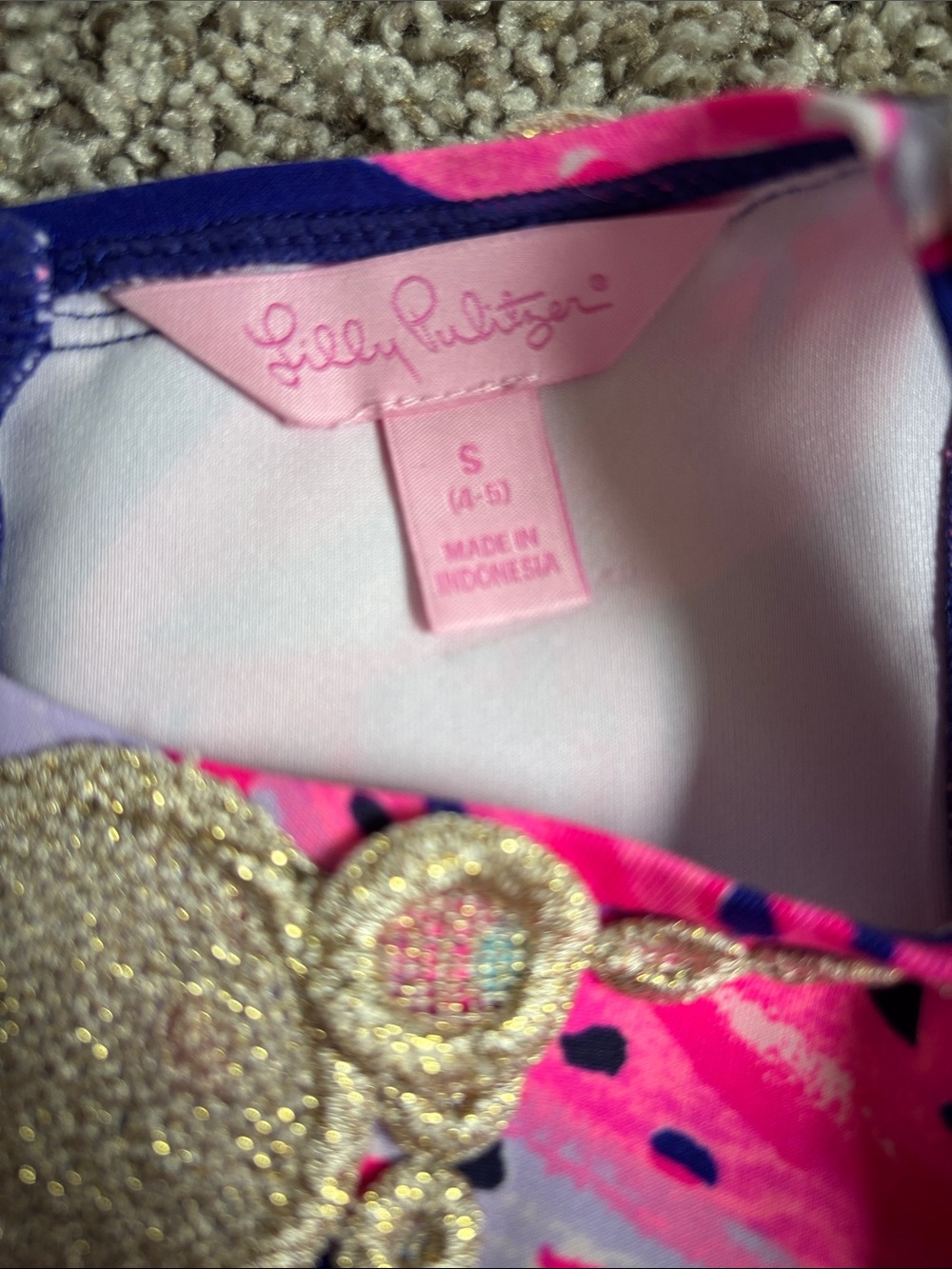 Lilly Pulitzer Navy, Hot Pink & Light Pink Floral Dress with Gold Trim - Picture 2 of 3